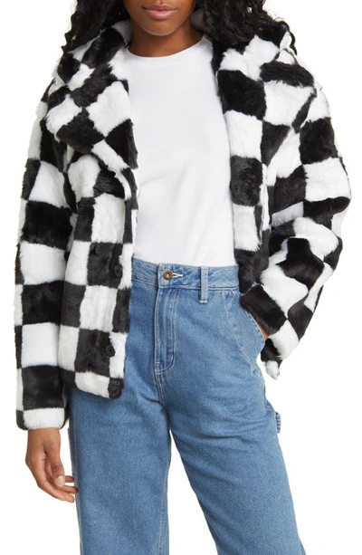 Vans Natasha Checker Faux Fur Jacket In Black-white ModeSens