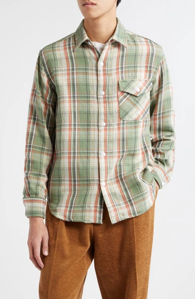 Beams Check Cotton Dobby Button-up Shirt In Green 65