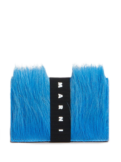 Marni Logo-strap Brushed-effect Wallet In Blue