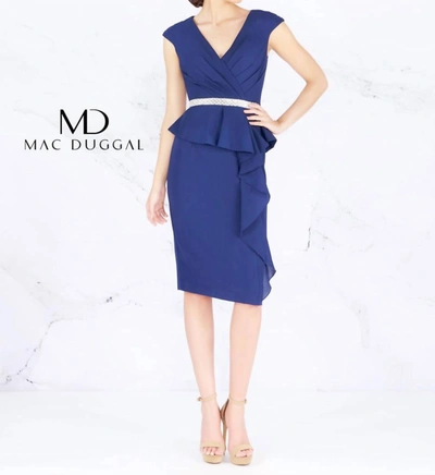 Mac Duggal Cocktail Midi Dress In Navy In Blue