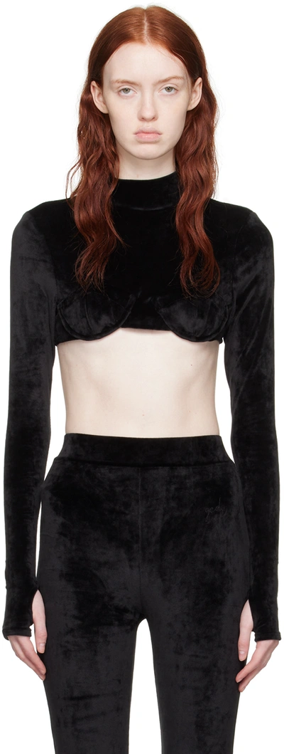 Gcds Velvet-finish High-neck Top In 02 Black