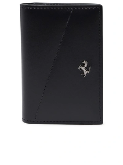 Ferrari Logo-plaque Bi-fold Leather Wallet In Black