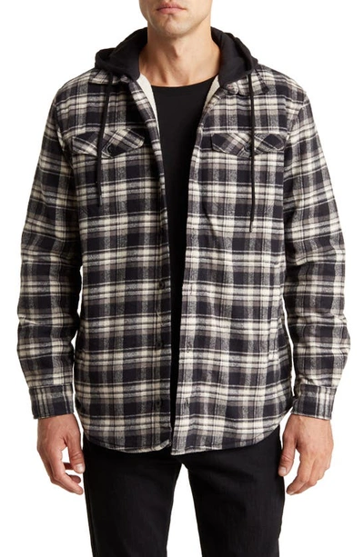 Rainforest Plaid Flannel Faux Shearling Lined Hooded Shirt Jacket In Charcoal Plaid