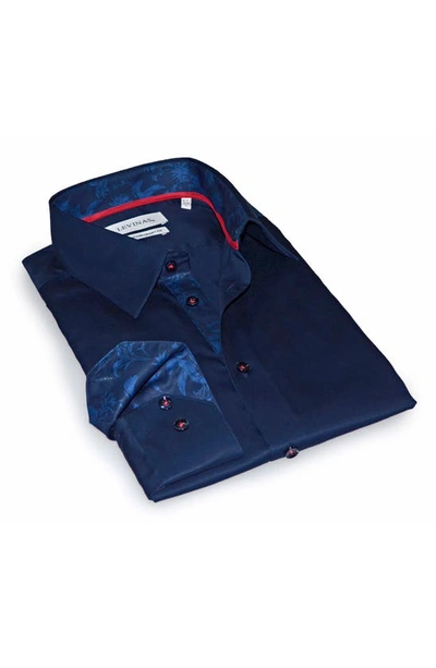 Levinas Contemporary Fit Solid Button-up Shirt In Navy