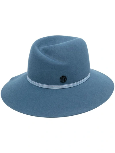 Maison Michel Virginie Silk Ribbon On Felt Fedora Hat In Blue