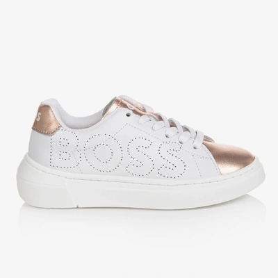Hugo Boss Boss Teen Girls White & Gold Leather Trainers