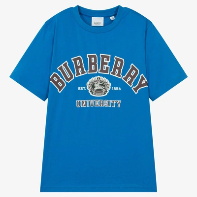 Burberry Teen Boys Blue Cotton Varsity T-shirt