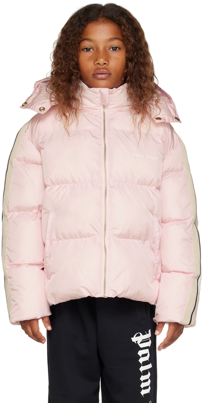 Palm Angels Teen Girls Pale Pink Puffer Jacket In Baby Pink White