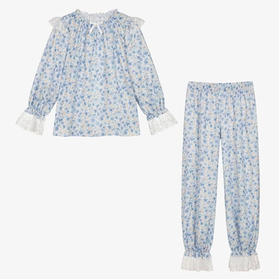 Amiki Children Teen Girls Blue Cotton Floral Pyjamas