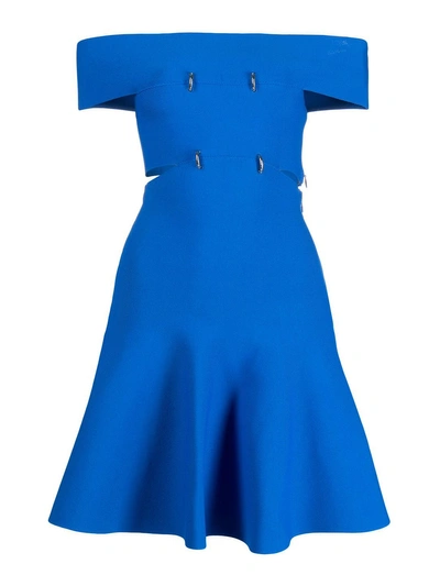 Alexander Mcqueen Off-shoulder Knit Dress In Azul