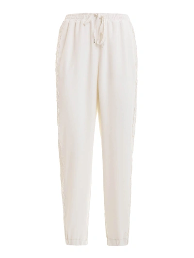 Ermanno Scervino Lace Detailed Tech Fabric Trousers In Blanco