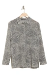 T Tahari Long Sleeve Button Front Shirt In Black/ White Paisley Print