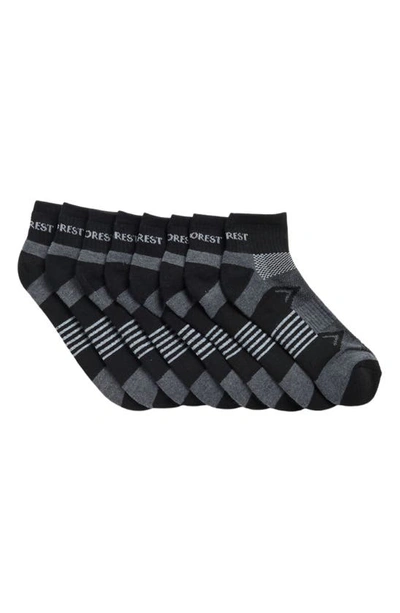Rainforest 8-pack Half Cushioned Quarter Socks In Black/ Charcoal/ White Multi