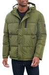 Lucky Brand Davis Water Resistant Faux Shearling Lined Hood Puffer Jacket In Olive