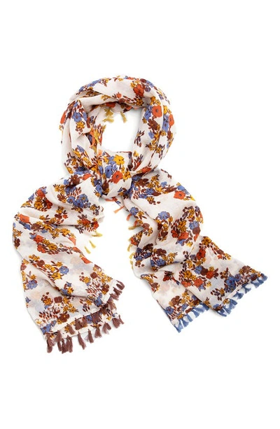 Saachi Floral Wool Scarf In Ivory