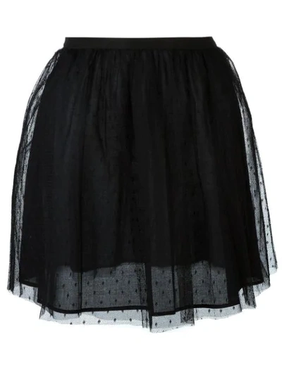 Red Valentino Pleated Point D'esprit Tulle Mini Skirt In Black