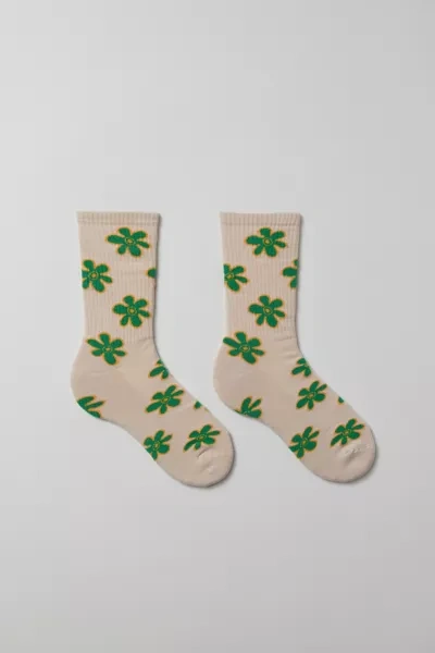 Urban Outfitters Doodle Flower Crew Sock In Green, Men's At
