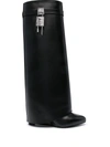 Givenchy Shark Lock Calf Leather Knee-high Boots In Black