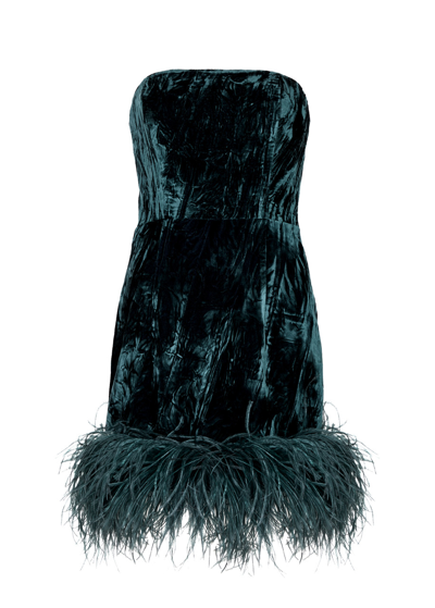 16arlington Feather-trim Minelli Bustier Dress In Teal