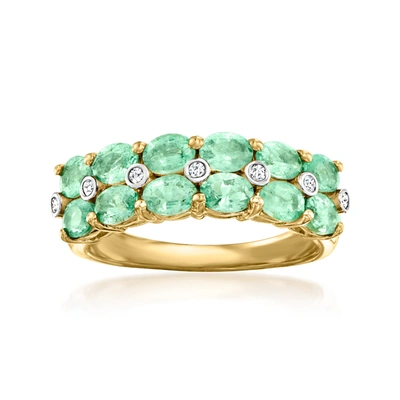 Ross-simons Emerald 2-row Ring With Diamond Accents In 18kt Gold Over Sterling In Green