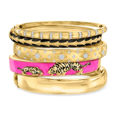 Ross-simons "bright Stack" Of 5 Bangle Bracelets In 18kt Gold Over Sterling In Multi