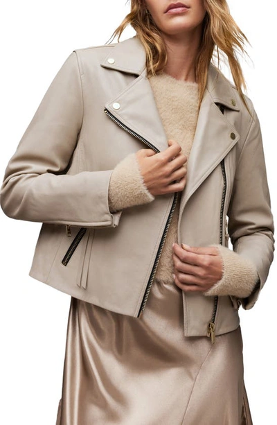 Allsaints Dalby Leather Biker Jacket In Ivory White