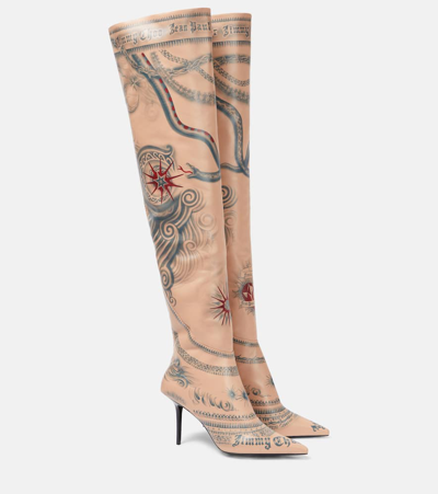 Jimmy Choo X Jean Paul Gaultier Tattoo皮革过膝靴 In Tattoo Print