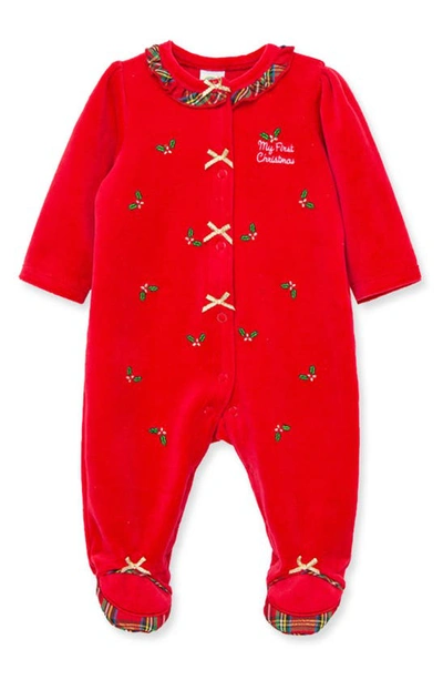 Little Me Babies' Holiday Velour Footie In Red