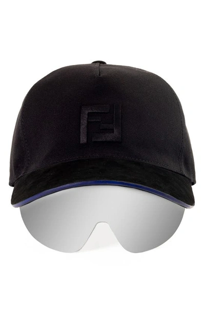Fendi Fashion Show  Eyecap Baseball Cap With Shield Sunglasses In Black/smoke Mirror