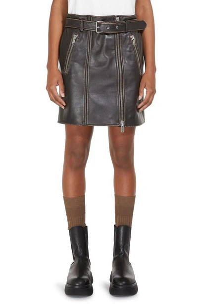 Weekend Max Mara Starna Belted Leather Miniskirt In Black