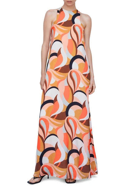 Mango Abstract Print Cocktail Dress In Salmon