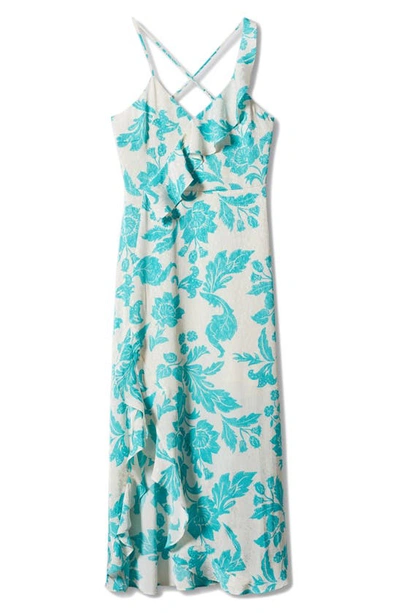 Mango Print Sleeve Ruffle Maxi Dress In Ecru