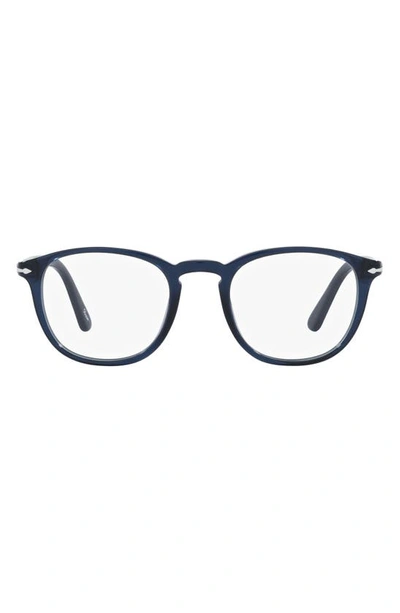 Persol 49mm Rectangular Optical Glasses In Trans Blue