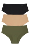 Dkny Litewear Cut Anywhere Assorted 3-pack Hipster Briefs In Black/ Glow/ Olive