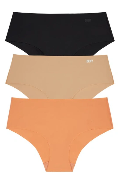 Dkny Litewear Cut Anywhere Assorted 3-pack Hipster Briefs In Black/ Glow Guava