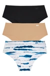 Dkny Litewear Cut Anywhere Assorted 3-pack Hipster Briefs In Black/ Glow/ Ink Print