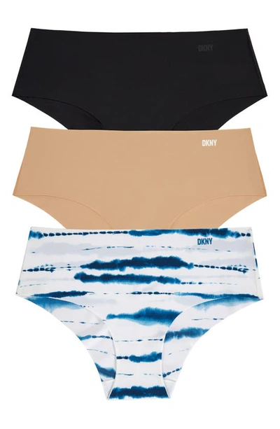 Dkny Litewear Cut Anywhere Assorted 3-pack Hipster Briefs In Black/ Glow/ Ink Print
