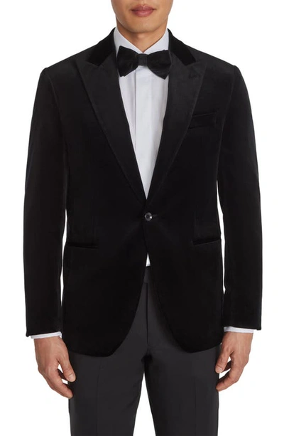 Jack Victor Erie Peak Lapel Velveteen Dinner Jacket In Black