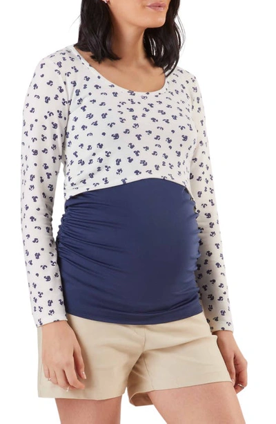 Stowaway Collection Long Sleeve Crop Maternity/nursing Top In Ivory