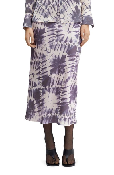 Mango Tie Dye Satin Midi Skirt In Light/ Pastel Purple