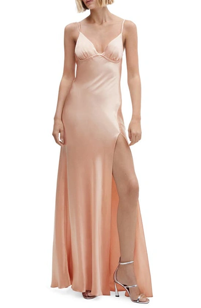 Mango Open Back Satin Slipdress In Light Pink