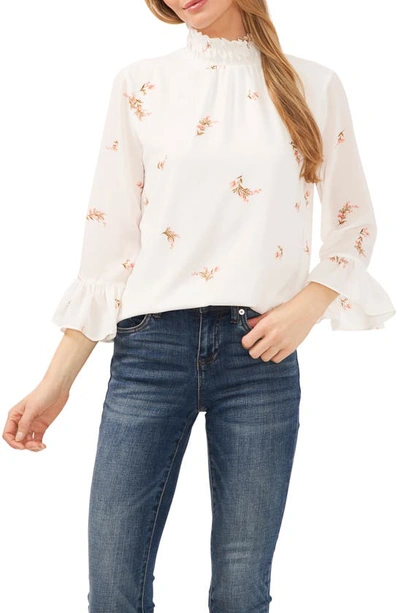 Cece Floral Smock Neck Top In New Ivory