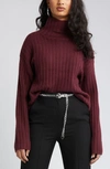 Open Edit Cotton Blend Rib Funnel Neck Sweater In Burgundy London