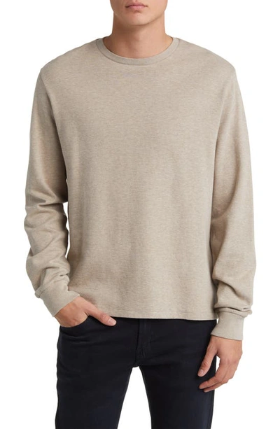 Frame Duo Fold Long Sleeve Cotton Crew T-shirt In Heathered Sand Beige