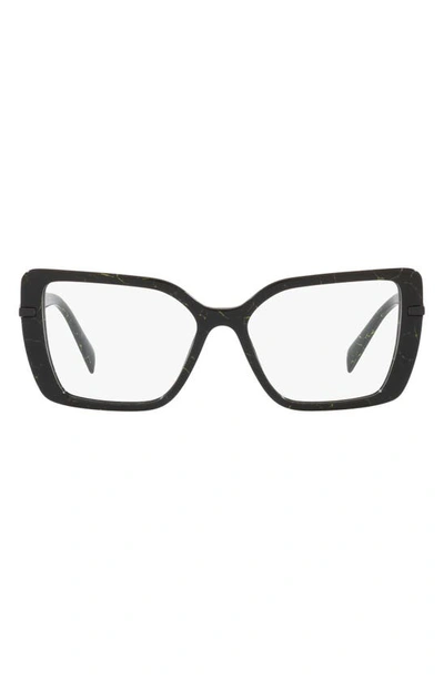 Prada 53mm Square Optical Glasses In Black Marble