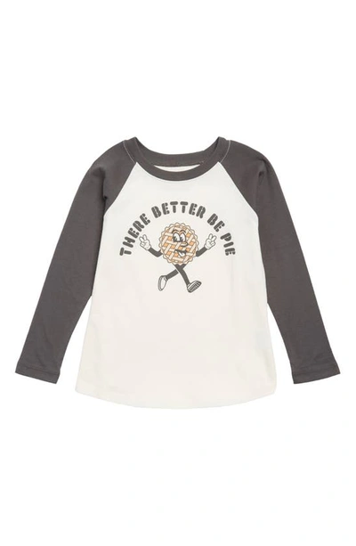 Tiny Whales Kids' Better Be Pie Long Raglan Sleeve Cotton Graphic T-shirt In Natural Faded Black