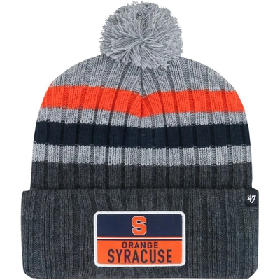 47 ' Charcoal Syracuse Orange Stack Striped Cuffed Knit Hat With Pom