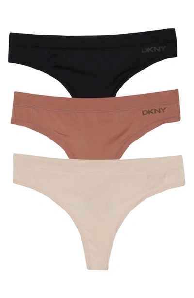 Dkny Active Comfort 3-pack Thongs In Black/ Blush/ Rosewood