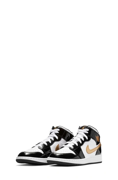 Jordan Kids' Nike  Air  1 Mid Se Basketball Shoe In Black/white/metallic Gold