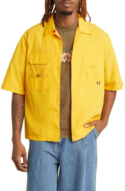 Checks Short Sleeve Nylon Snap-up Fishing Shirt In Marigold
